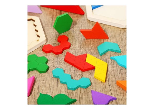 Paquete De 5 Rompecabezas De Madera Tangram Y Hexágono - Imagen 2