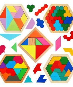 Paquete De 5 Rompecabezas De Madera Tangram Y Hexágono